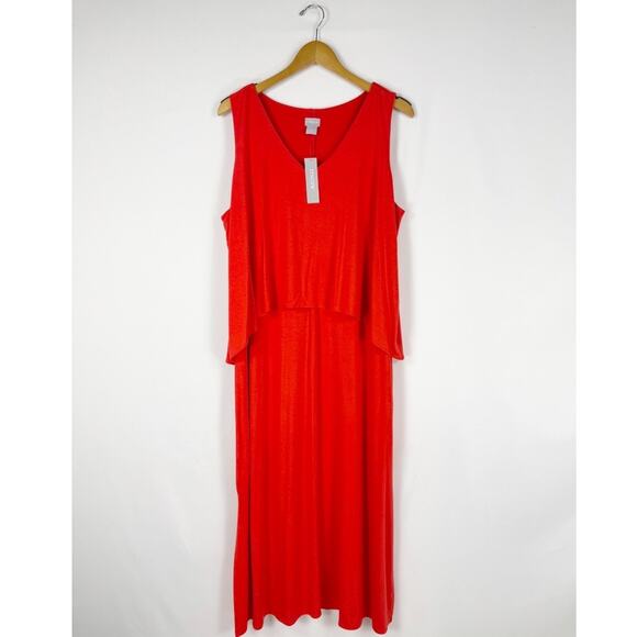 Chicos Womens Sleeveless Twofer Layer Midi Dress Size 12 / 14 Red - Picture 1 of 14